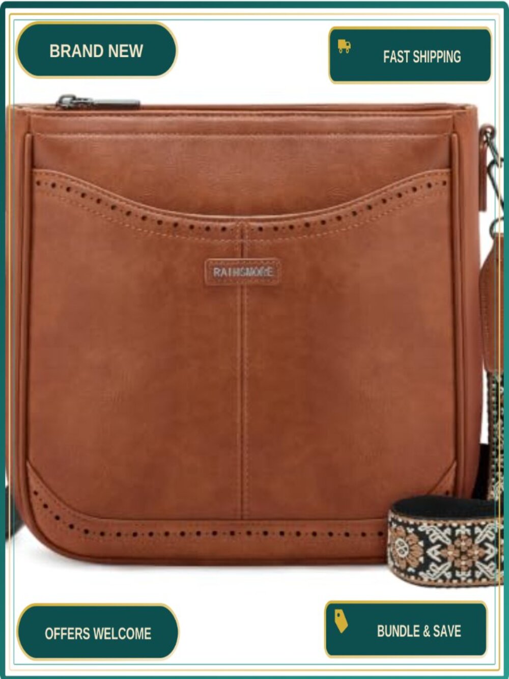 Retro PU Leather Crossbody Bag Wide Guitar Strap Shoulder Purse